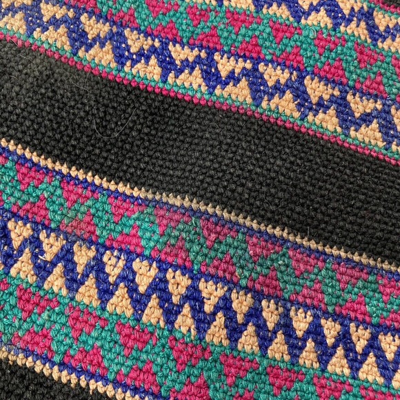 Boho chic bohemian fabric leather hobo slouchy shoulder tote bag black colorful - Picture 6 of 12